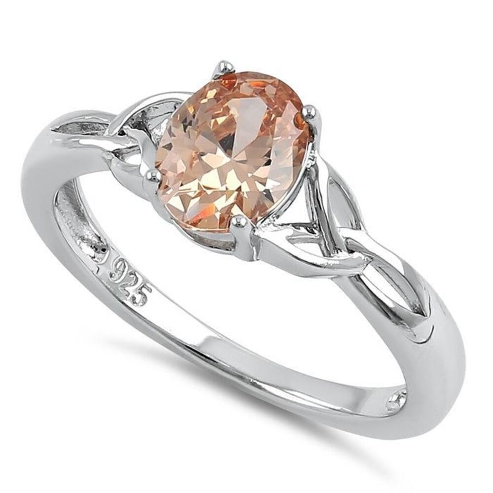 New Sterling Silver Charmed Oval Champaign CZ Ring